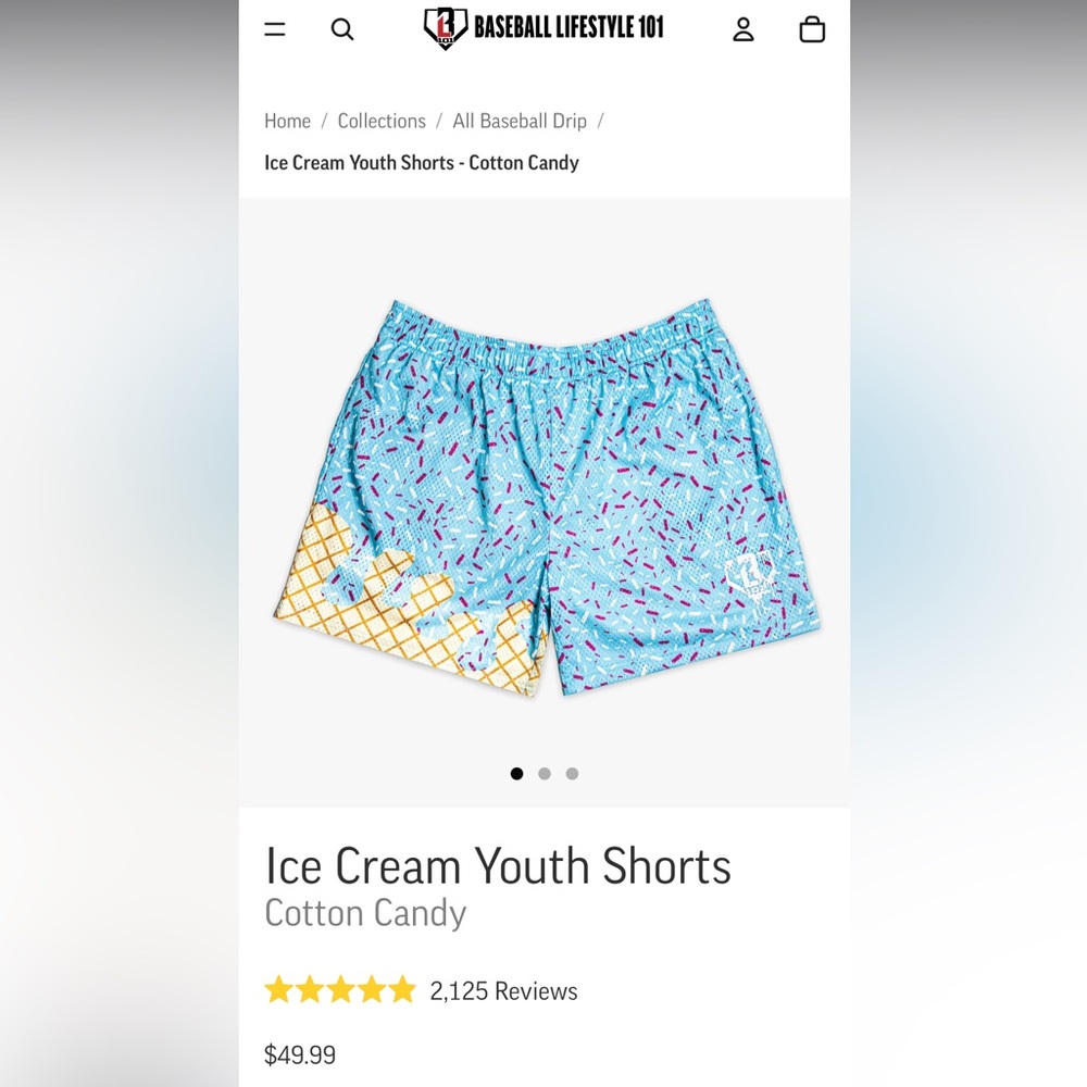 Baseball Lifestyle 101 Cotton Candy Ice Cream Shorts - Youth Large